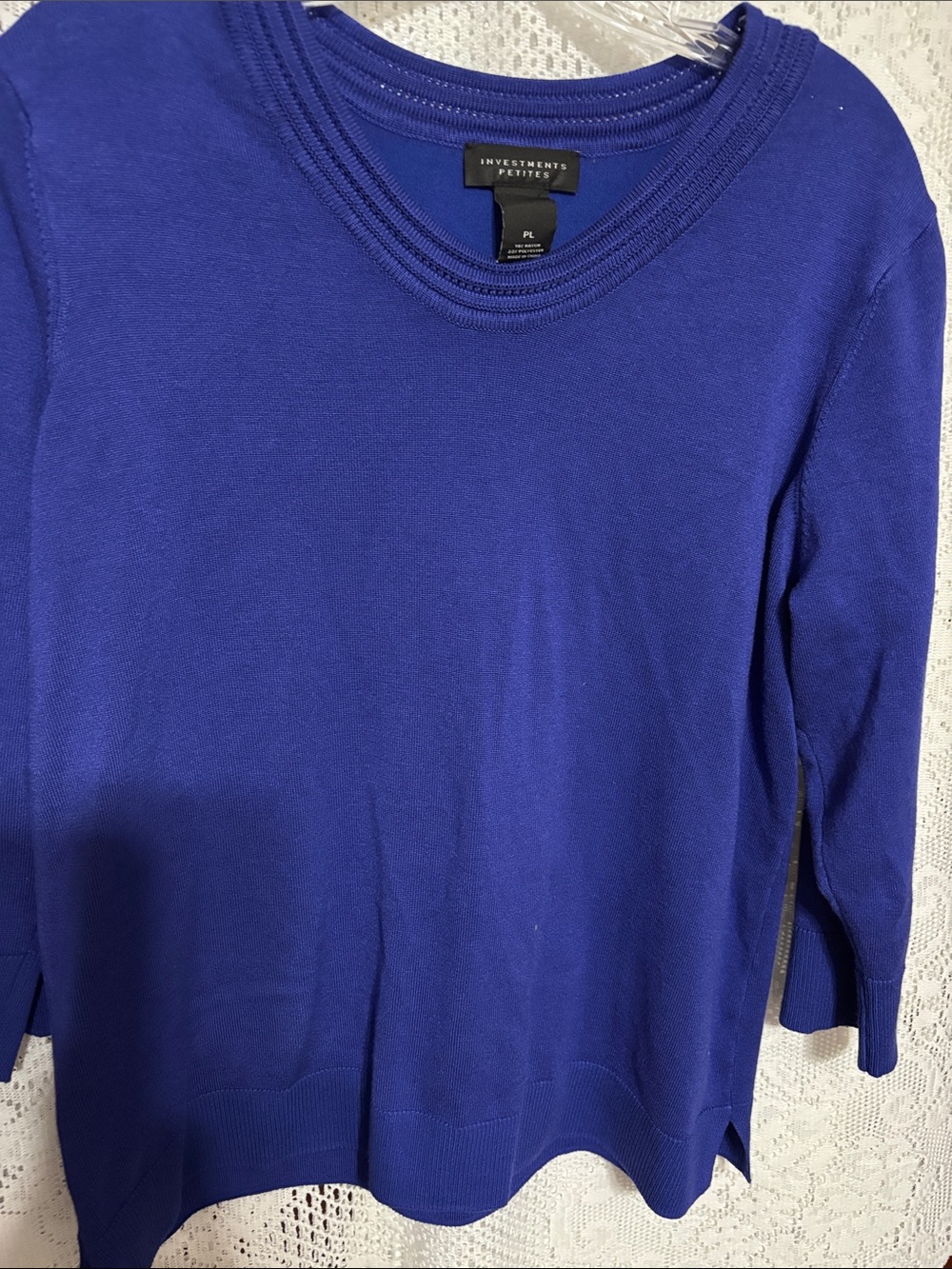 Investments Royal Blue Long Sleeve Crewneck Top Size PL